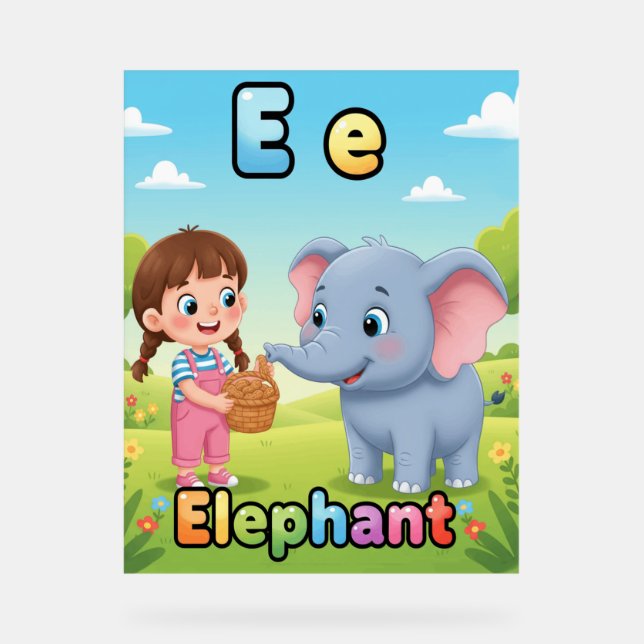 Señal Acrílica Letter E Alphabet Poster – E is for Elephant (Anverso)