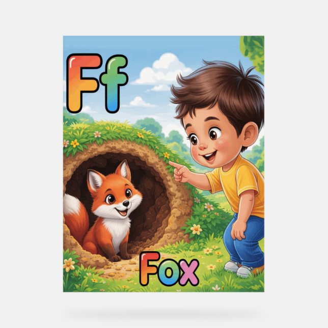 Señal Acrílica Letter F Alphabet Poster – F is for Fox (Anverso)