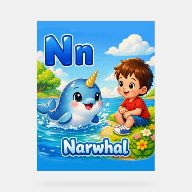 Señal Acrílica Letter N Alphabet Poster – N is for Narwhal (Anverso)