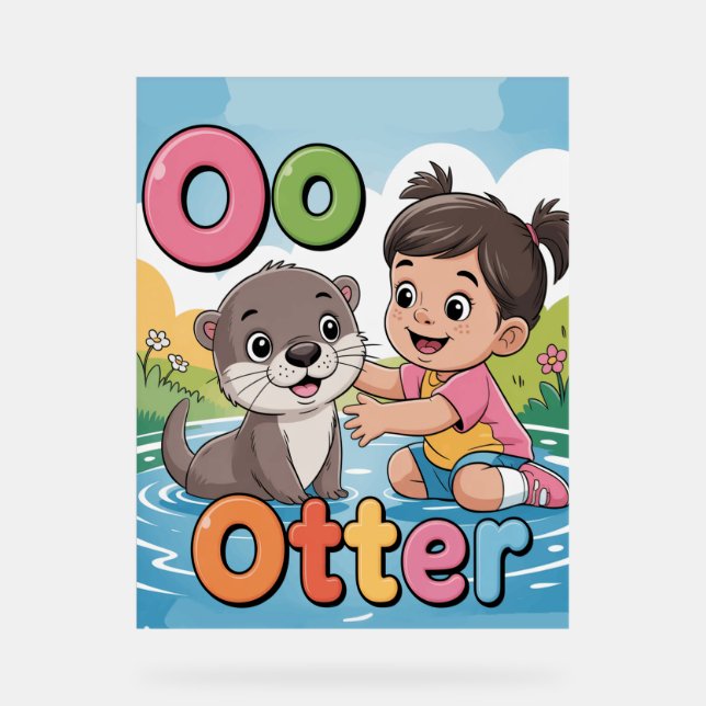 Señal Acrílica Letter O Alphabet Poster – O is for Otter  Cute  (Anverso)