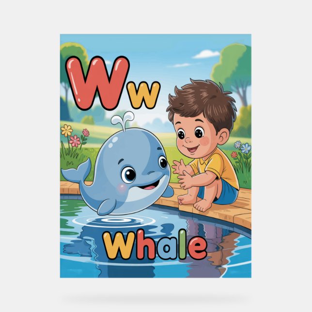 Señal Acrílica Letter W Alphabet Poster – W is for Whale (Anverso)