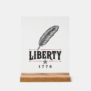 Señal Acrílica Libertad 1776 Diseño Vectorial de Pluma Patriótica