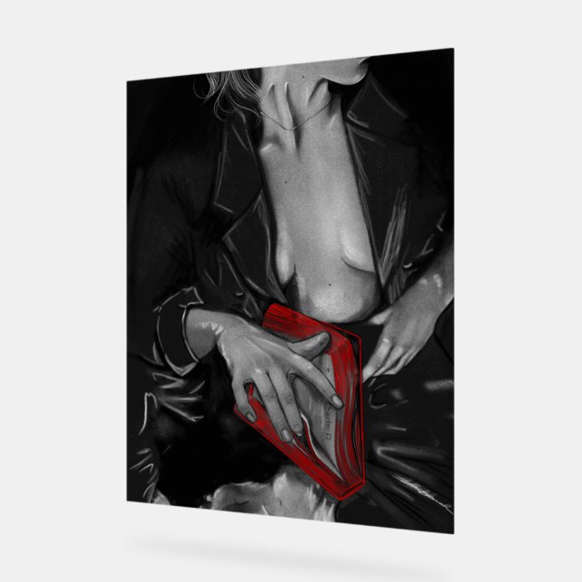 Señal Acrílica Libro de carbón vegetal Lover Crimson Wall Art (Ángulo)