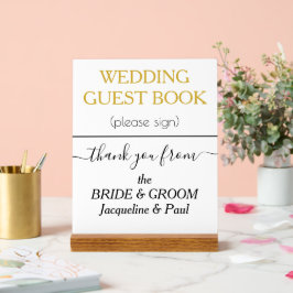 Señal Acrílica Libro de firmas de boda de color oro blanco NOMBRE