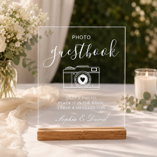 Señal Acrílica Libro de firmas de boda personalizado con cámara r