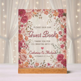 Señal Acrílica Libro de firmas de boda romántica de primavera ros