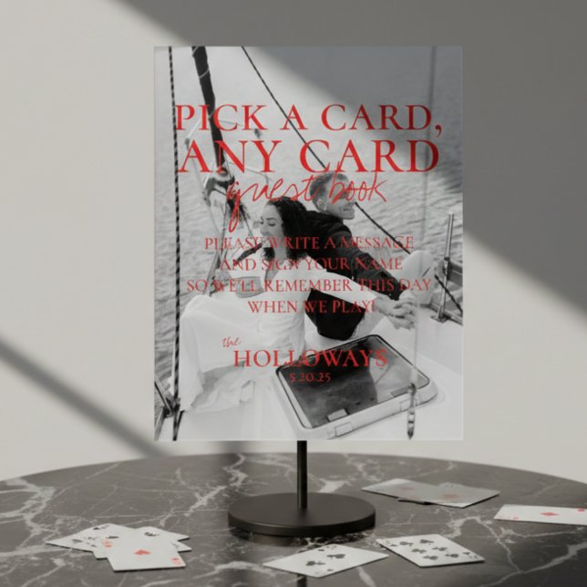 Señal Acrílica Libro de firmas de cartas de juego con fotos moder (Modern Photo Playing Cards Guest Book Acrylic Sign)