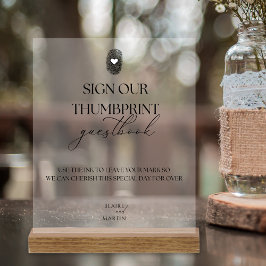 Señal Acrílica Libro de invitados de Boda de huella digital minim