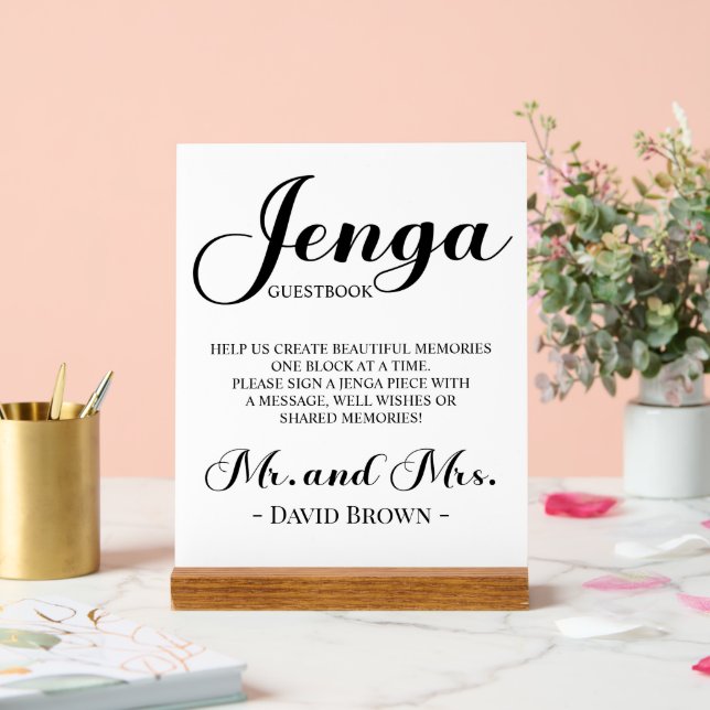 Señal Acrílica Libro de visitas de jenga Boda en negrita (Boda)