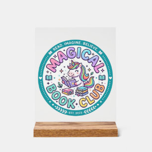 Señal Acrílica Libro Mágico Club de Camiseta Divertida Unicornio