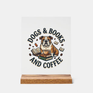 Señal Acrílica Libros de perros Café Bulldog Taza apilada_1
