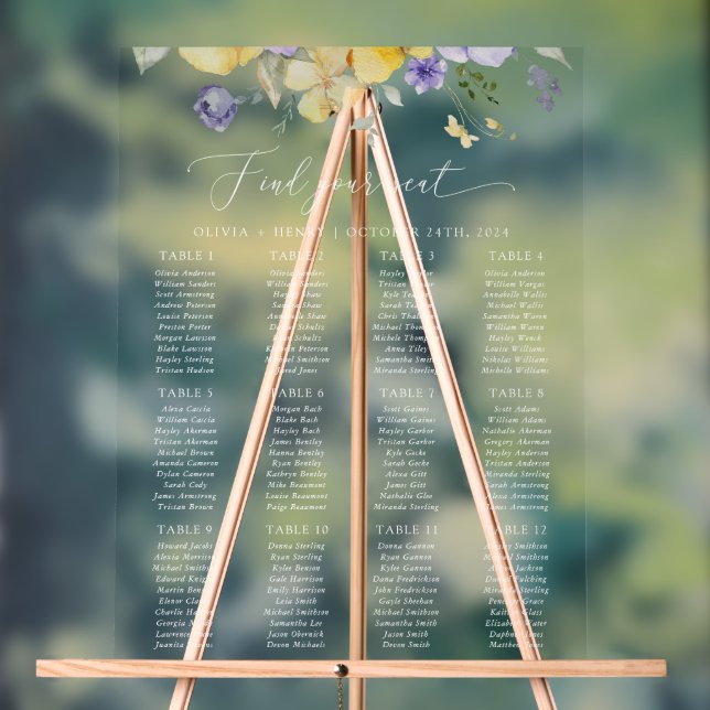 Señal Acrílica Lilac Flower, Yellow Flower, Wedding Seating Chart (Neutral )