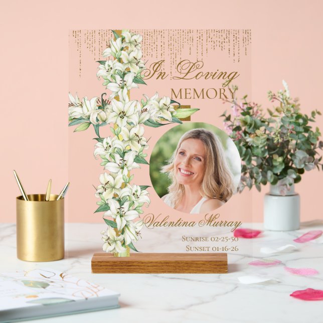 Señal Acrílica Lily Cross Celebration of Life Memorial Funeral (Boda)