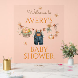 Señal Acrílica Línea de ropa de bebé rústica de calabaza Baby Sho