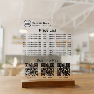 Señal Acrílica Lista de Precios Con Código QR de Logo Empresarial