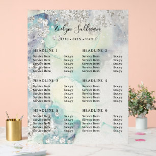 Señal Acrílica Lista de precios de Purpurina plateado de color de