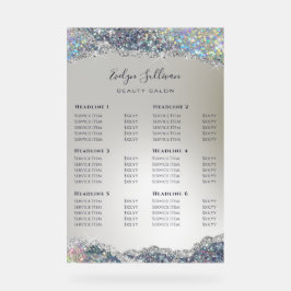 Señal Acrílica Lista de precios de Relieve metalizado de Purpurin