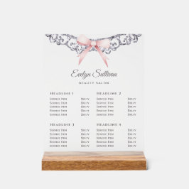 Señal Acrílica Lista de precios del marco rosado del Purpurina pl