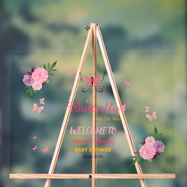 Señal Acrílica Little Butterfly Baby Shower Acrylic Welcome Sign  (Neutral )