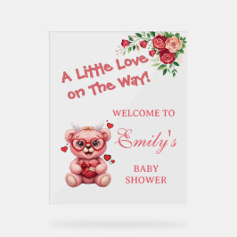 Señal Acrílica Little Love On The Way! Pink Baby Shower 