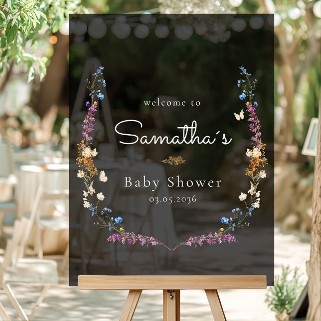 Señal Acrílica Little Wildflower Boho Dream - Baby Shower  (Little Wildflower Boho Dream - Baby Shower Custom Welcome Acrylic Sign with your Name & Date.)