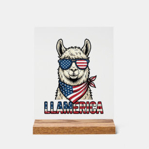 Señal Acrílica Llamerica Llama Patriótico Diseño Vector Vintage_1