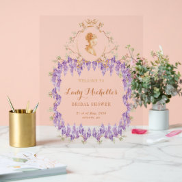 Señal Acrílica Lluvia de Regalos Floral Wisteria Regia Nupcial