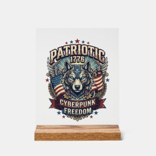 Señal Acrílica Lobo de la libertad patriótica de IA Cyberpunk Fut