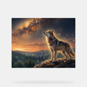 Señal Acrílica Lobo Solitario Bajo el Cielo Estrellado de la Vía 