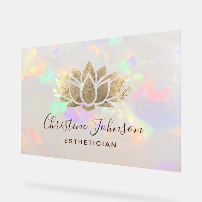 Señal Acrílica logo de faux foil lotus sobre fondo opal (Ángulo)