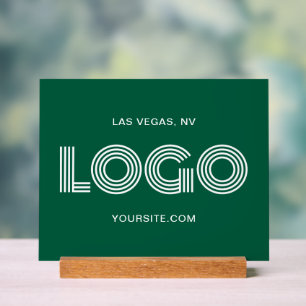 Señal Acrílica Logotipo rectangular moderno verde y blanco de Hun