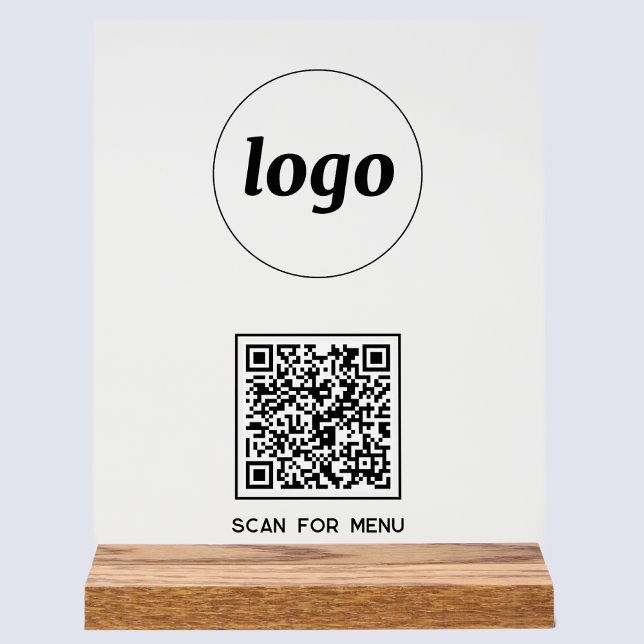 Señal Acrílica Logotipo simple Código QR Exploración para negocio (Logo QR code Scan for menu acrylic sign for cafe bar restaurant and other business)