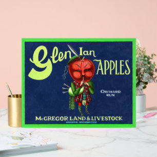 Señal Acrílica Logotipo Vintage Glen Ian Apples, Hooper, Washingt