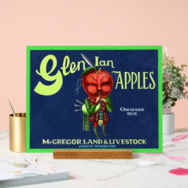 Señal Acrílica Logotipo Vintage Glen Ian Apples, Hooper, Washingt