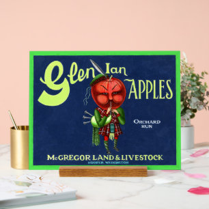 Señal Acrílica Logotipo Vintage Glen Ian Apples, Hooper, Washingt