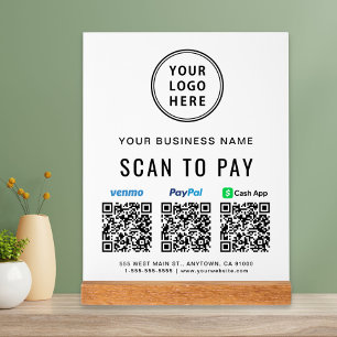Señal Acrílica Logotipos de códigos QR de Paypal Venmo CashApp Pa