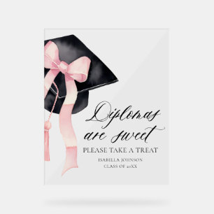 Señal Acrílica Los Diplomas De Gradación De Bow Rosado Son Dulces