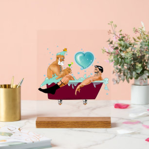 Señal Acrílica Los dos hombres gay de SlipperyJoe aman la bañera 