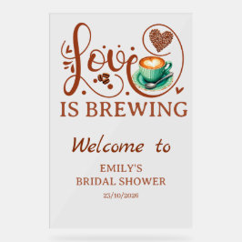 Señal Acrílica Love Is Brewing Coffee Heart Script Party Sign