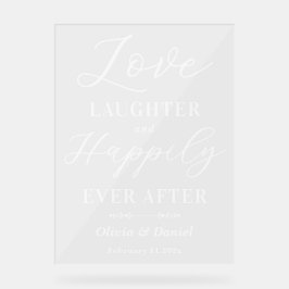 Señal Acrílica Love Laughter & Happily Ever After Wedding Welcome
