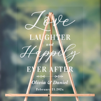 Señal Acrílica Love Laughter & Happily Ever After Wedding Welcome