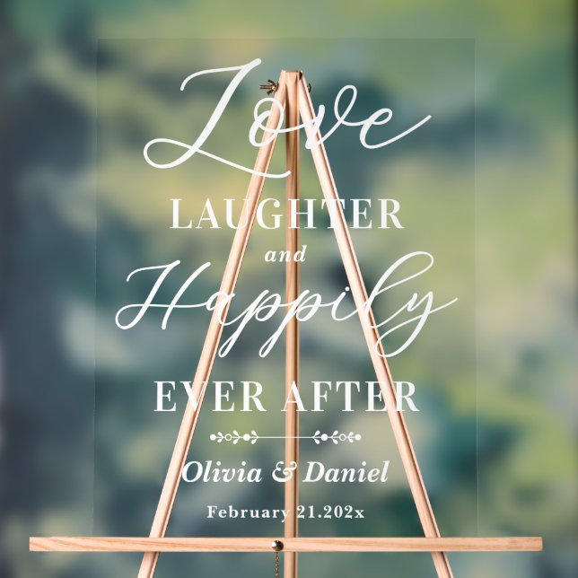 Señal Acrílica Love Laughter & Happily Ever After Wedding Welcome (Neutral )