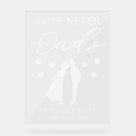 Señal Acrílica Love Never Ends Personalized Wedding