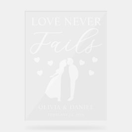Señal Acrílica Love Never Fails Personalized Wedding