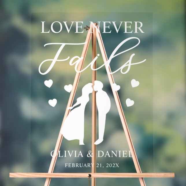 Señal Acrílica Love Never Fails Personalized Wedding (Neutral )