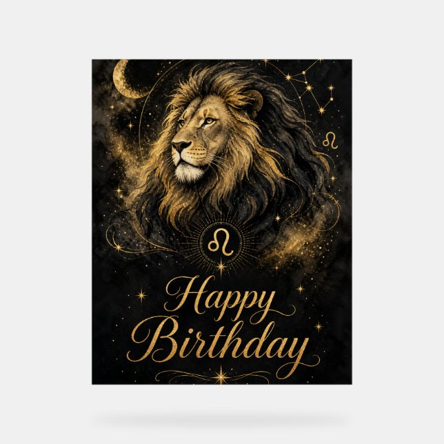Señal Acrílica Löwe Happy Birthday Sternzeichen Design (Anverso)