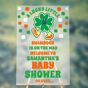 Señal Acrílica Lucky Little Shamrock Baby Shower Welcome Frosted