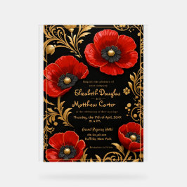 Señal Acrílica Luxury Black Red and Gold Floral Wedding 