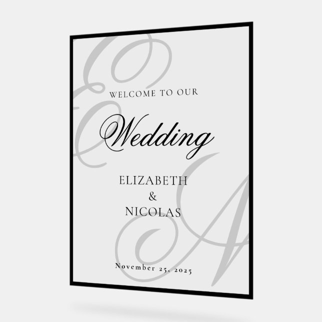 Señal Acrílica Luxury Old Money Monogram Wedding Welcome (Ángulo)