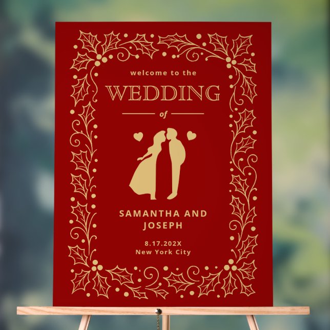 Señal Acrílica Luxury Red & Antique-Gold Wedding Welcome (Neutral )